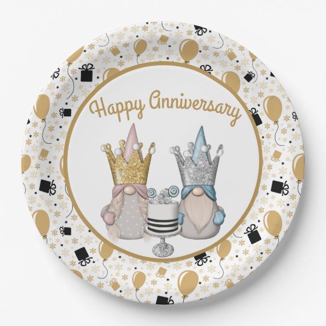 Happy Anniversary Gnomes  Paper Plates (Front)