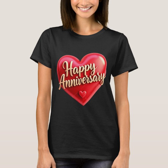 Happy Anniversary Gold Cursive Lettering T-Shirt (Front)