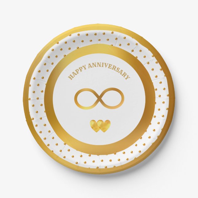 Happy Anniversary Gold Dots Paper Plates (Front)