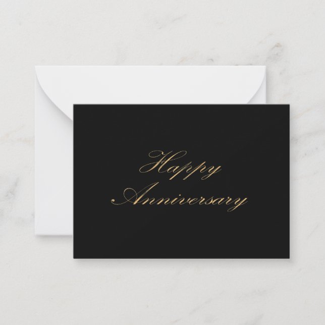 Happy Anniversary gold font script black Note Card (Front)