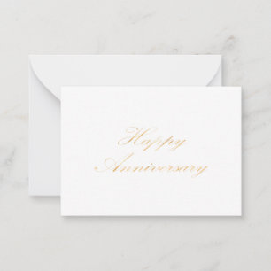 Happy Anniversary gold font script white Note Card
