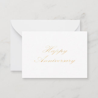 Happy Anniversary gold font script white Note Card