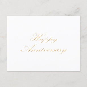 Happy Anniversary gold font script white Postcard