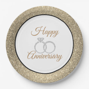 Happy Anniversary Gold Glitter 9" Paper Plates