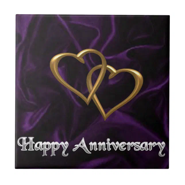 Happy Anniversary Gold rings on purple Ceramic Tile Zazzle