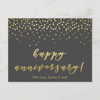 Happy Anniversary - Gold Script & Confetti