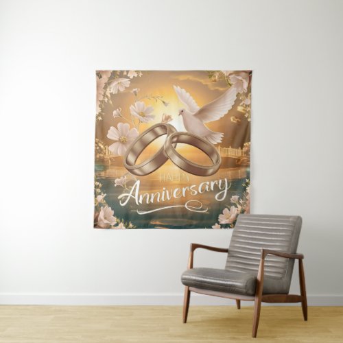 Happy Anniversary Gold Tapestry