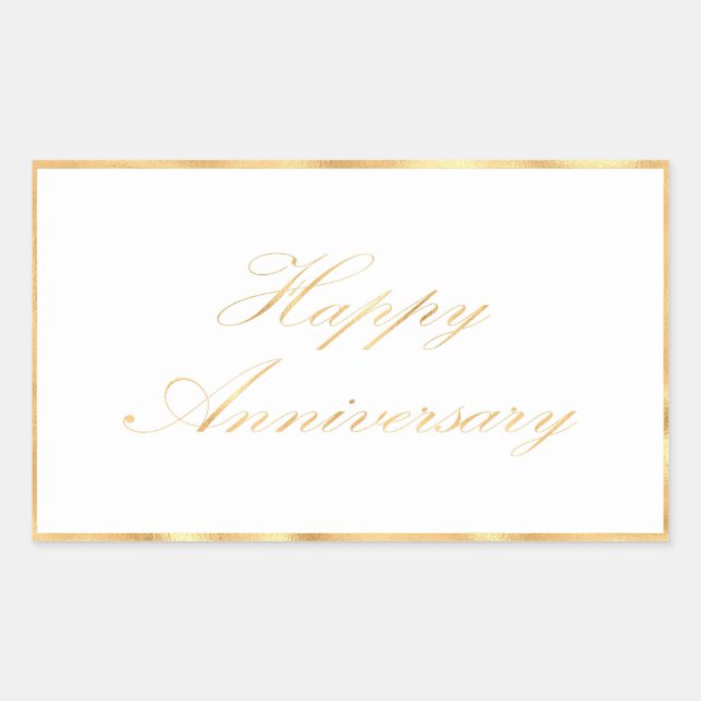 Happy Anniversary gold trim and font script Rectangular Sticker (Front)
