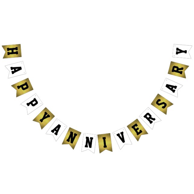 Happy Anniversary Golden and White Bunting Flags (All)