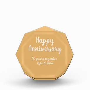Happy anniversary golden white 10 years name date  acrylic award
