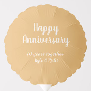 Happy anniversary golden white 10 years name date balloon