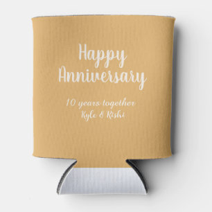 Happy anniversary golden white 10 years name date  can cooler