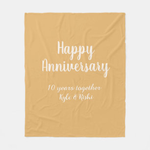 Happy anniversary golden white 10 years name date fleece blanket