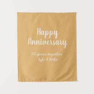 Happy anniversary golden white 10 years name date tapestry