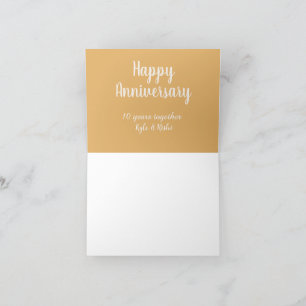 Happy anniversary golden white 10 years name date  thank you card