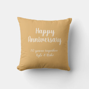 Happy anniversary golden white 10 years name date throw pillow