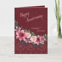 Happy Anniversary Grandparents Red Pink Damask