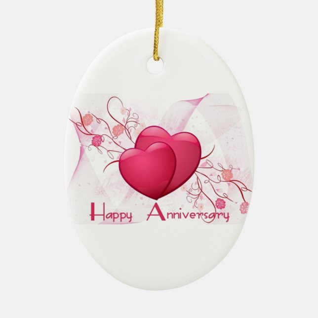Happy Anniversary Hearts Ceramic Ornament (Front)