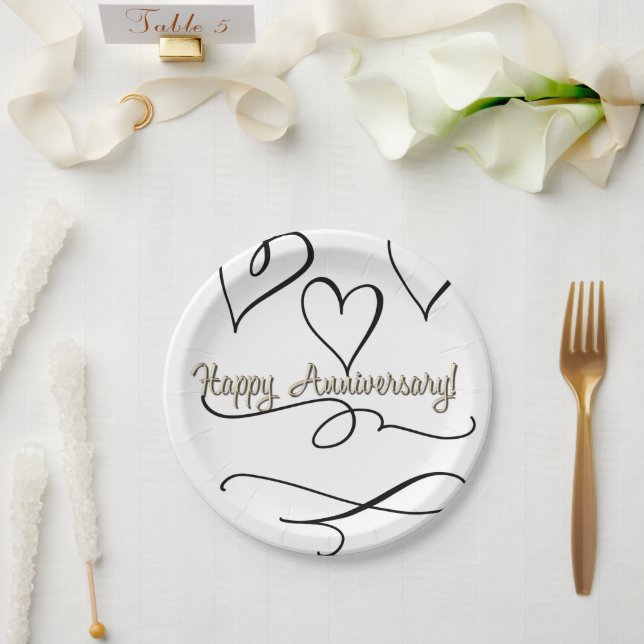 Happy Anniversary Hearts  Paper Plates (Wedding)