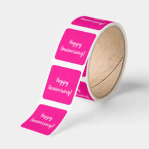 Happy Anniversary Hot Pink White Typography Square Sticker