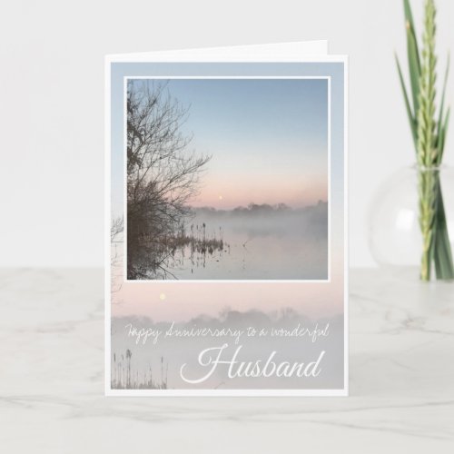 Happy Anniversary Husband Lilac Misty Lake  Card