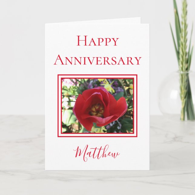 Happy Anniversary Husband Red Rose Card (Front)