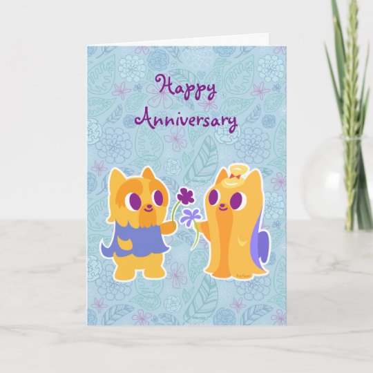 Happy Anniversary Kawaii Dog Puppy Love Yorkies Card Zazzle Com