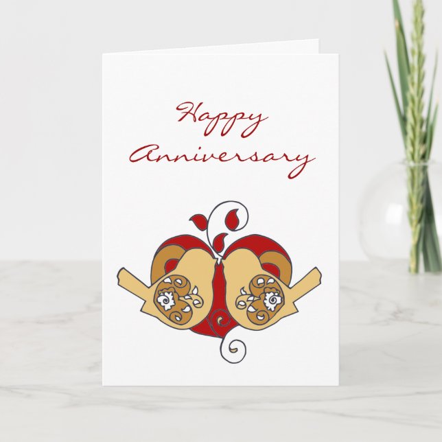 Happy Anniversary Love Birds with Floral Heart Card (Front)