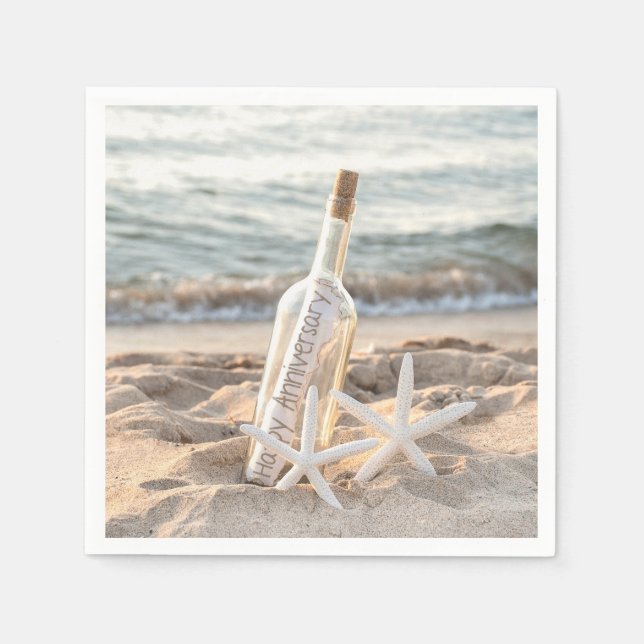 Happy Anniversary message in bottle Napkins (Front)