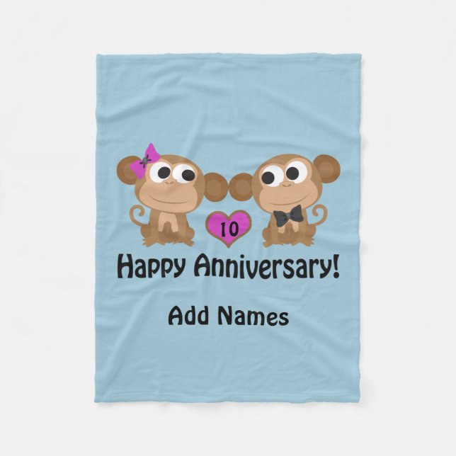 Happy Anniversary Monkeys Fleece Blanket (Front)
