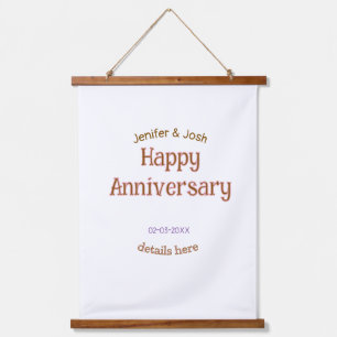 happy anniversary name golden pink details trendy hanging tapestry