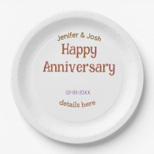 happy anniversary name golden pink details trendy  paper plates