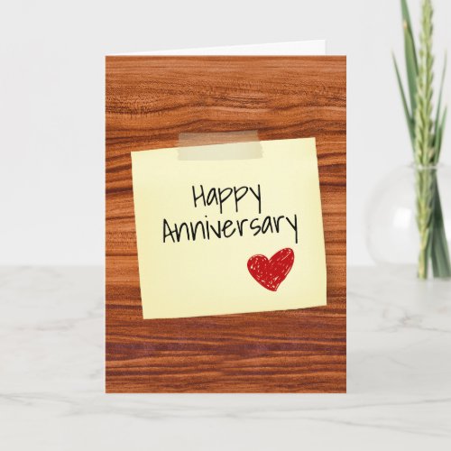 Happy Anniversary Note On Wood Card