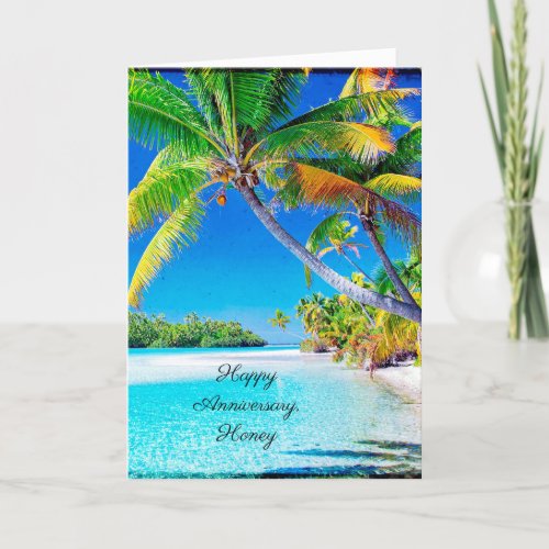 Happy Anniversary Palm Tree at Sunset Ocean Breeze Holiday Card