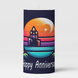Happy Anniversary Party Time Celebration Pillar Candle