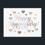 Happy Anniversary Pastel Hearts Romantic Elegant Postcard<br><div class="desc">Celebrate your special anniversary with this soft and elegant design featuring beautiful pastel hearts in blush pink, blue, brown, and cream tones. The delicate color palette and flowing script typography create a romantic, sophisticated look perfect for expressing your love. This anniversary card is ideal for couples celebrating wedding anniversaries, relationship...</div>
