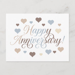 Happy Anniversary Pastel Hearts Romantic Elegant Postcard