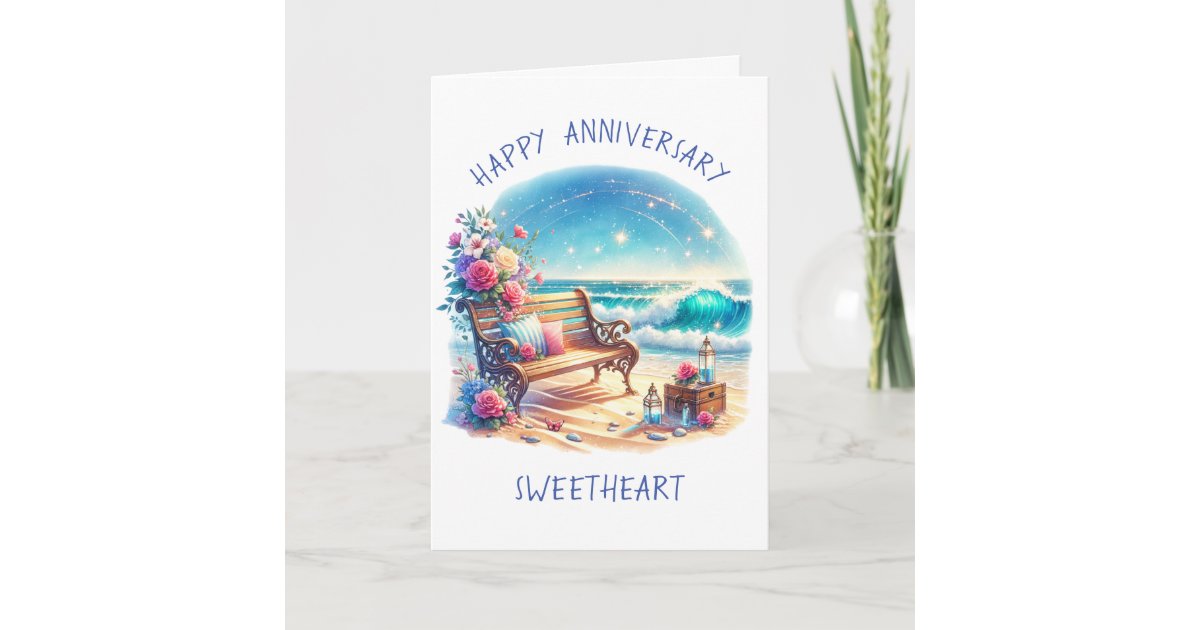Happy Anniversary Personalized Beach Theme Card | Zazzle