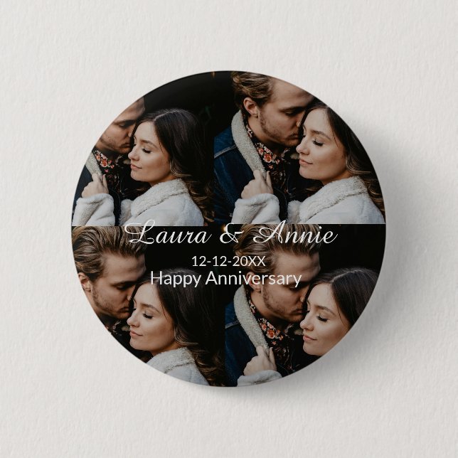 Happy anniversary photo collage name date simple w button (Front)