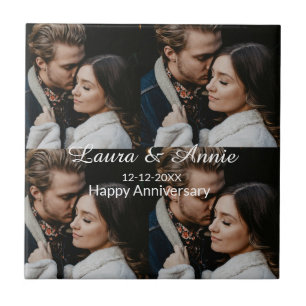 Happy anniversary photo collage name date simple w ceramic tile