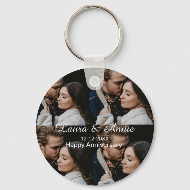 Happy anniversary photo collage name date simple w keychain (Front)
