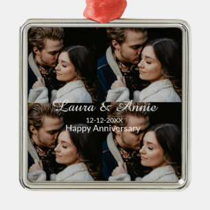 Happy anniversary photo collage name date simple w metal ornament