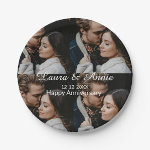 Happy anniversary photo collage name date simple w paper plates
