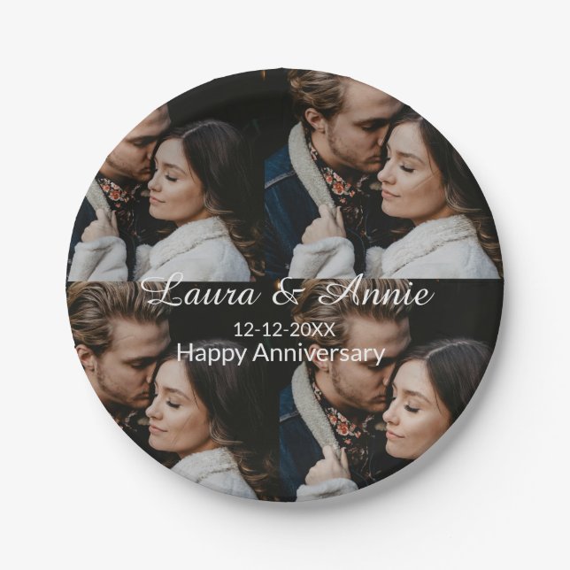 Happy anniversary photo collage name date simple w paper plates (Front)