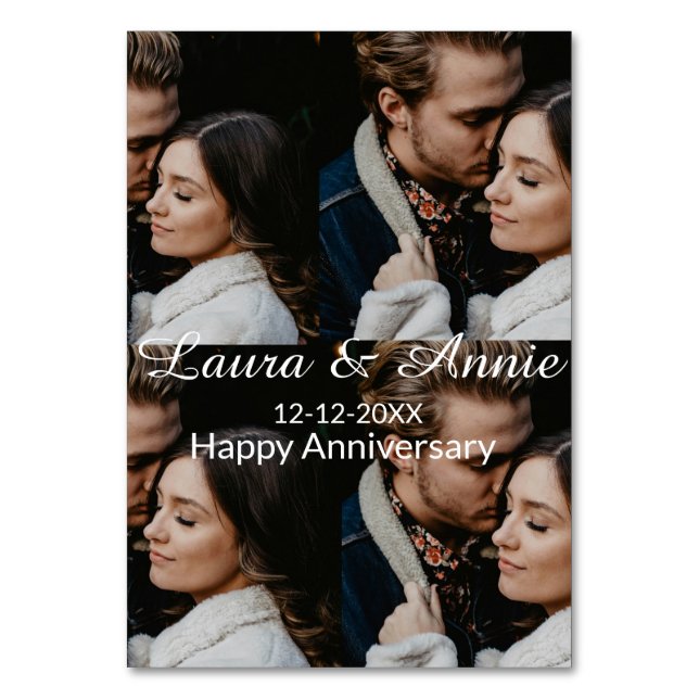 Happy anniversary photo collage name date simple w table number (Front)