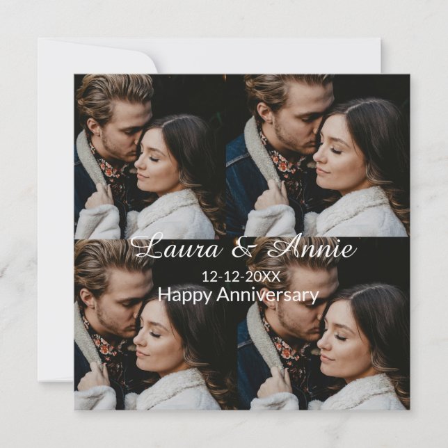 Happy anniversary photo collage name date simple w thank you card (Front)
