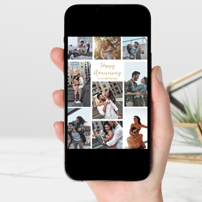 Happy Anniversary Photo Collage Romantic Modern Card (Front Digital)