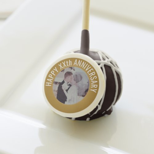 Happy Anniversary Photo with Custom Text _ Gold Cake Pops