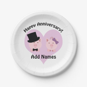 Happy Anniversary Pig couple Paper Plates
