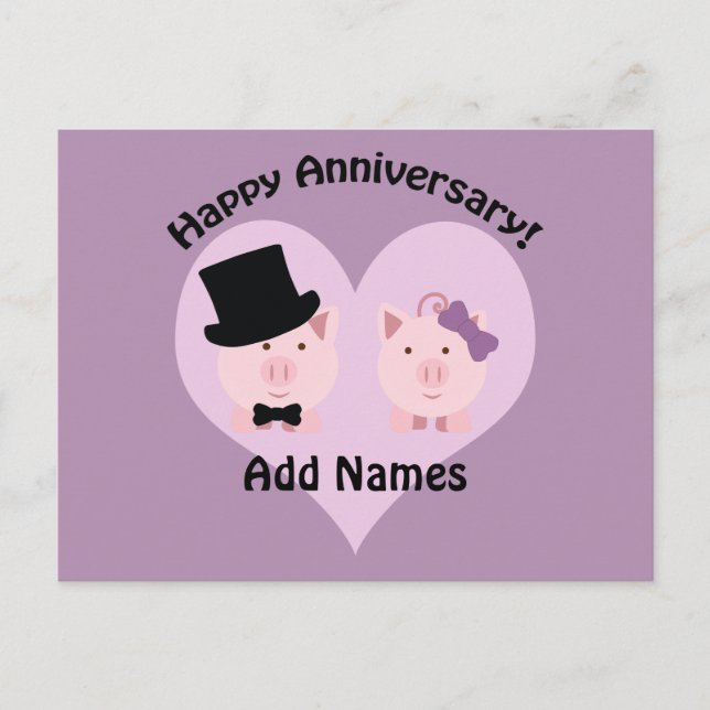 Happy Anniversary Pig couple Postcard (Front)